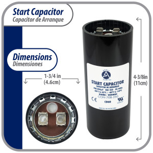 Appli Parts motor start capacitor 708-850 Mfd (microfarads) uF 250 VAC universal fit for electric motor applications 1-3/4 in Diameter 4-3/8 in Height CON-708-250
 Appli Parts motor start capacitor 708-850 Mfd (microfarads) uF 250 VAC universal fit for electric motor applications 1-3/4 in Diameter 4-3/8 in Height CON-708-250
