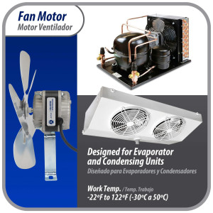 Appli Parts APFM-162E 16W refrigeration condenser and evaporator motor 220V 60Hz 0.5A 1300rpm includes base and 10in aluminum Fan Blade CCW shaft end Universal fit Appli Parts APFM-162E 16W refrigeration condenser and evaporator motor 220V 60Hz 0.5A 1300rpm includes base and 10in aluminum Fan Blade CCW shaft end Universal fit