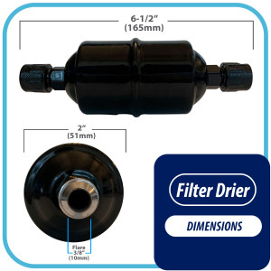 Appli Parts APFD-083 3/8 in Liquid Line Refrigerant AC Filter Drier hvac Refrigeration 083 SAE Flare connection universal unidirectional 6-1/2 in long 2 in wide Appli Parts APFD-083 3/8 in Liquid Line Refrigerant AC Filter Drier hvac Refrigeration 083 SAE Flare connection universal unidirectional 6-1/2 in long 2 in wide
