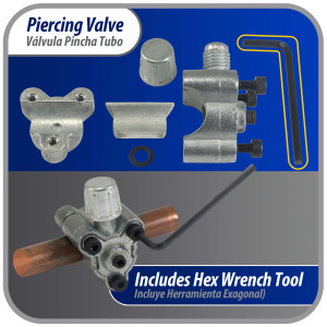 Appli Parts APT-PV310 1/2, 5/8 in Bullet Piercing Valve kit with tube size adapters and o ring seal for small refrigeration systems with 1/4in SAE Service Port Appli Parts APT-PV310 1/2, 5/8 in Bullet Piercing Valve kit with tube size adapters and o ring seal for small refrigeration systems with 1/4in SAE Service Port