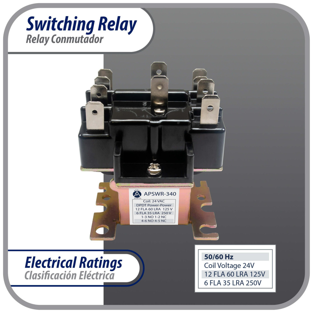 APSWR-340 General Purpose DPDT Relay, 24V AC Coil, For HVAC & Industrial Switching