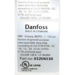 Danfoss 032U6530 Solenoid Valve 1/2 in, NPT, EV220B Danfoss 032U6530 Solenoid Valve 1/2 in, NPT, EV220B