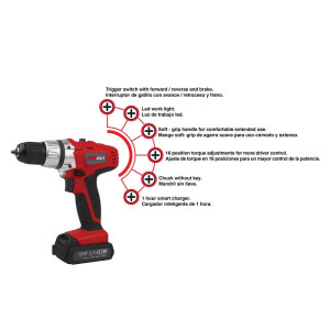 Promaker Cordeless Drill Driver 18.0V LI-ION PRO-TI18.2
Battery: LI-ION
Voltage: 18V
Speed: 0-350 / 0-1150rpm
Chuck size: 3/8in(10 mm)
Weight: 2.14Lb
Max torque: 270 Lb.In Promaker Cordeless Drill Driver 18.0V LI-ION PRO-TI18.2
Battery: LI-ION
Voltage: 18V
Speed: 0-350 / 0-1150rpm
Chuck size: 3/8in(10 mm)
Weight: 2.14Lb
Max torque: 270 Lb.In