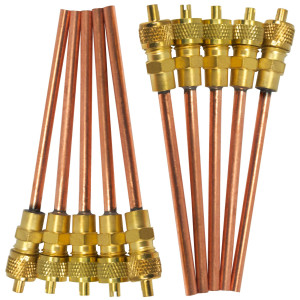 Appli Parts APVS-143163K10 10 pack 1/4 in SAE Access Schrader Valve x 3/16 ODF x 3 in Copper Stem with Valve Core and Cap with gasket and core remover for AC and refrigeration systems Appli Parts APVS-143163K10 10 pack 1/4 in SAE Access Schrader Valve x 3/16 ODF x 3 in Copper Stem with Valve Core and Cap with gasket and core remover for AC and refrigeration systems