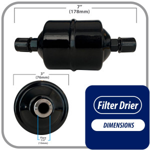 Appli Parts APFD-164 1/2 in Liquid Line Refrigerant AC Filter Drier hvac Refrigeration 164 SAE Flare connection universal unidirectional 7in long 3in wide Appli Parts APFD-164 1/2 in Liquid Line Refrigerant AC Filter Drier hvac Refrigeration 164 SAE Flare connection universal unidirectional 7in long 3in wide