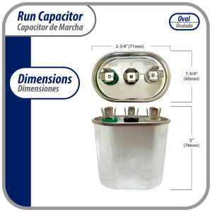 Appli Parts Dual Run Capacitor for ac 15+5 Mfd uF (microfarads) 370VAC CBB65 Oval Universal fit for hvac and other applications in Wide CON-15/5-370 Appli Parts Dual Run Capacitor for ac 15+5 Mfd uF (microfarads) 370VAC CBB65 Oval Universal fit for hvac and other applications in Wide CON-15/5-370