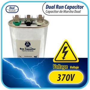 Appli Parts CON-45/5-370 Dual Run Capacitor for ac 45+5 Mfd uF (microfarads) 370VAC CBB65 Oval Universal fit for hvac and other applications 2-3/4in Wide 1-3/4in Depth 4-3/4in High