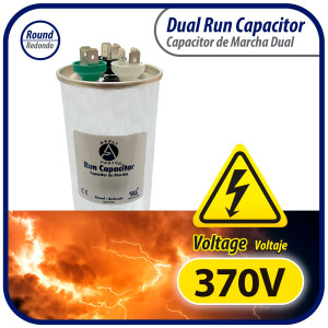 Appli Parts Dual Run Capacitor for ac 50+5 Mfd uF (microfarads) 370VAC CBB65 Round Universal fit for hvac and other applications 2 in Wide 5-1/4 in Height CON-50/5-370-R
 Appli Parts Dual Run Capacitor for ac 50+5 Mfd uF (microfarads) 370VAC CBB65 Round Universal fit for hvac and other applications 2 in Wide 5-1/4 in Height CON-50/5-370-R