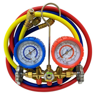 Appli Parts APMG-A4B36S Compatible with R600, Manifold Gauge Set, Brass Body with Sight-glass, Includes 36 in Hose Set 1/4in SAE, Dual Pressure psi/Bar, Dual Temperature Fahrenheit/Celsius Scales 