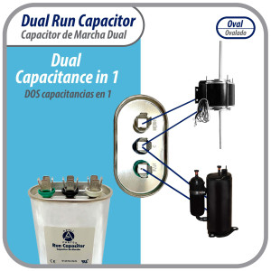 Appli Parts CON-80/5-370 Dual Run Capacitor for ac 80+5 Mfd uF (microfarads) 370VAC CBB65 Oval Universal fit for hvac and other applications 3-1/2in Wide 1-3/4in Depth 4-3/4in High