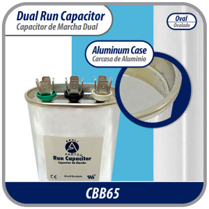 Appli Parts CON-80/5-370 Dual Run Capacitor for ac 80+5 Mfd uF (microfarads) 370VAC CBB65 Oval Universal fit for hvac and other applications 3-1/2in Wide 1-3/4in Depth 4-3/4in High