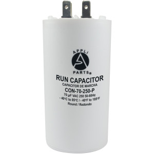 Appli Parts Run Capacitor for electric motors 70 Mfd uF (microfarads) 250VAC Plastic Case with terminals CBB60 Round Universal fit water pumps and others in High in Wide CON-70-250-P Appli Parts Run Capacitor for electric motors 70 Mfd uF (microfarads) 250VAC Plastic Case with terminals CBB60 Round Universal fit water pumps and others in High in Wide CON-70-250-P
