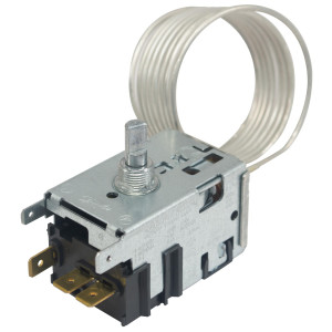 Danfoss 077B7100 Thermostat 1 Door Refrigerators 077B7100 077B0967L Cold Cut-in +14.9F Cold cut-out -0.4F Warm Cut-in +47.3F Warm Cut-out +37.4F Capillary tube length 47.2in B0 Fit: K50P-1125-001