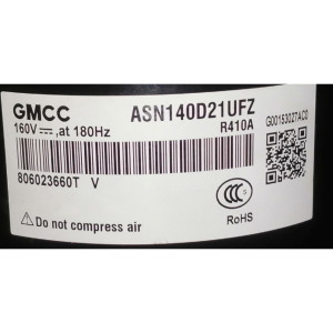 GMCC Compressor DC Rotary Inverter ASN140D21UFZ RoHS Compatible with R410A, 11103020003099
Fits: 38MHRBQ18AA3, DLCERAH18AAK, EDHM18C19B, INVERTER18CRFN1W, INVERTER18CRSL1, INVERTER18CRWH1, PIA18265B