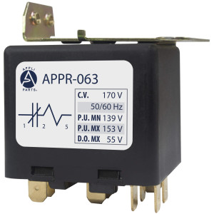 Appli Parts APPR-063 Potential Relay 063, Coil Voltage 170 V, Min Pick up 139 V, Max Pick up 153 V, Max Drop Out 55 V, 50/60 Hz Universal replacement for HVAC and Refrigeration units Appli Parts APPR-063 Potential Relay 063, Coil Voltage 170 V, Min Pick up 139 V, Max Pick up 153 V, Max Drop Out 55 V, 50/60 Hz Universal replacement for HVAC and Refrigeration units