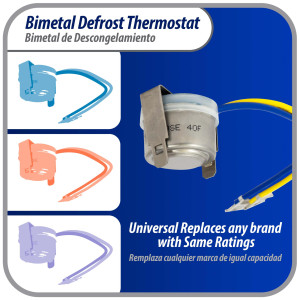 Appli Parts APBT-L55CA Bimetal Thermostat 2 Wire, Open 55 F and Close 40 F, With Clip, blue and yellow colored wires, Reference BIM-318 / Thermodisc Appli Parts APBT-L55CA Bimetal Thermostat 2 Wire, Open 55 F and Close 40 F, With Clip, blue and yellow colored wires, Reference BIM-318 / Thermodisc