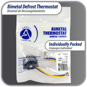 Appli Parts APBT-L55CA Bimetal Thermostat 2 Wire, Open 55 F and Close 40 F, With Clip, blue and yellow colored wires, Reference BIM-318 / Thermodisc Appli Parts APBT-L55CA Bimetal Thermostat 2 Wire, Open 55 F and Close 40 F, With Clip, blue and yellow colored wires, Reference BIM-318 / Thermodisc