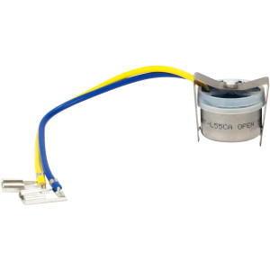 Appli Parts APBT-L55CA Bimetal Thermostat 2 Wire, Open 55 F and Close 40 F, With Clip, blue and yellow colored wires, Reference BIM-318 / Thermodisc Appli Parts APBT-L55CA Bimetal Thermostat 2 Wire, Open 55 F and Close 40 F, With Clip, blue and yellow colored wires, Reference BIM-318 / Thermodisc