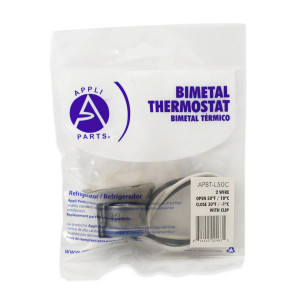Appli Parts APBT-L50C Bimetal Thermostat 2 Wire Open 50 F Close 30 F With Clip Ref. BIM-34 Appli Parts APBT-L50C Bimetal Thermostat 2 Wire Open 50 F Close 30 F With Clip Ref. BIM-34