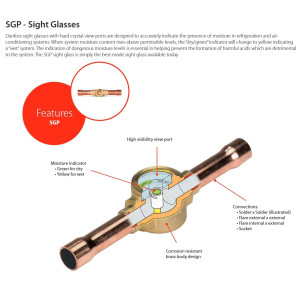 Danfoss 014L0145 Sight Glass 5/8in ODF SGP 16s N Compatible with R410A, R22, R404A, R134a 