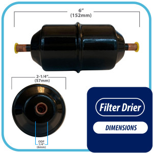 Appli Parts APFD-082S 1/4 in Liquid Line Refrigerant AC Filter Drier hvac Refrigeration 082S ODF Sweat Solder connection universal unidirectional 6in long 2-1/4 in wide
 Appli Parts APFD-082S 1/4 in Liquid Line Refrigerant AC Filter Drier hvac Refrigeration 082S ODF Sweat Solder connection universal unidirectional 6in long 2-1/4 in wide