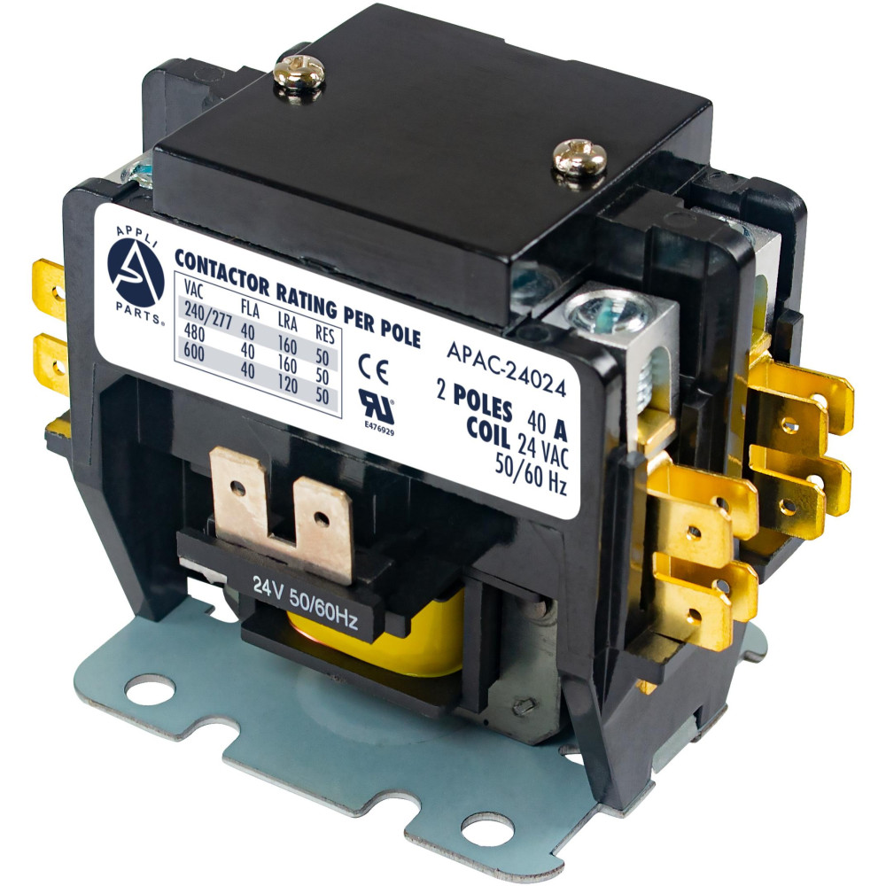 Appli Parts APAC-24024 Heavy Duty Contactor 2 Poles 40A 24V Coil Replacement for AC Compressors and Electrical Applications UL Certified E476929 Appli Parts APAC-24024 Heavy Duty Contactor 2 Poles 40A 24V Coil Replacement for AC Compressors and Electrical Applications UL Certified E476929