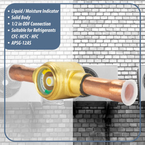 Appli Parts APSG-12AS 1/2 in Sight Glass and liquid moisture indicator Solder connections with Solid Body for HVAC/R installations suitable for CFC HCFC HFC refrigerants Appli Parts APSG-12AS 1/2 in Sight Glass and liquid moisture indicator Solder connections with Solid Body for HVAC/R installations suitable for CFC HCFC HFC refrigerants