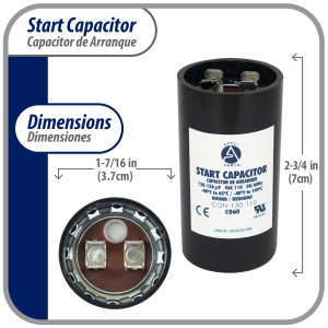 Appli Parts CON-130-110 Motor Start Capacitor 130-156 MFD uF, 110-125 VAC. Universal for Electric Motor Applications, 1.44 in Wide, 2.75 in Height