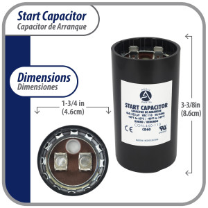 Appli Parts CON-460-110 Motor Start Capacitor 460-553 MFD uF, 110-125 VAC. Universal for Electric Motor Applications, 1.75 in Wide, 3.38 in Height