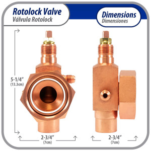 Appli Parts APRV-VA07 Rotolock Valve V07 1-3/4 in x 7/8 in ODF solder connection Universal replacement valve will work for refrigeration and air conditioning systems Appli Parts APRV-VA07 Rotolock Valve V07 1-3/4 in x 7/8 in ODF solder connection Universal replacement valve will work for refrigeration and air conditioning systems