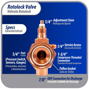 Appli Parts APRV-VA07 Rotolock Valve V07 1-3/4 in x 7/8 in ODF solder connection Universal replacement valve will work for refrigeration and air conditioning systems Appli Parts APRV-VA07 Rotolock Valve V07 1-3/4 in x 7/8 in ODF solder connection Universal replacement valve will work for refrigeration and air conditioning systems