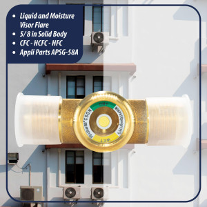 Appli Parts APSG-58A 5/8 in Sight Glass and liquid moisture indicator Flare connections with Solid Body for HVAC/R installations suitable for CFC HCFC HFC refrigerants Appli Parts APSG-58A 5/8 in Sight Glass and liquid moisture indicator Flare connections with Solid Body for HVAC/R installations suitable for CFC HCFC HFC refrigerants