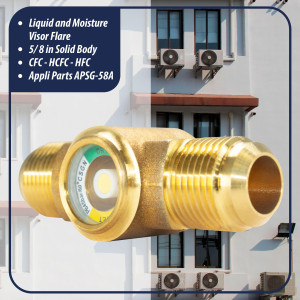 Appli Parts APSG-58A 5/8 in Sight Glass and liquid moisture indicator Flare connections with Solid Body for HVAC/R installations suitable for CFC HCFC HFC refrigerants Appli Parts APSG-58A 5/8 in Sight Glass and liquid moisture indicator Flare connections with Solid Body for HVAC/R installations suitable for CFC HCFC HFC refrigerants