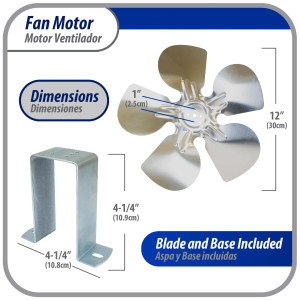 Appli Parts APFM-341E 34W refrigeration condenser and evaporator motor 115V 60Hz 1.5A 1450rpm includes base and 12in aluminum Fan Blade CCW shaft end Universal fit Appli Parts APFM-341E 34W refrigeration condenser and evaporator motor 115V 60Hz 1.5A 1450rpm includes base and 12in aluminum Fan Blade CCW shaft end Universal fit