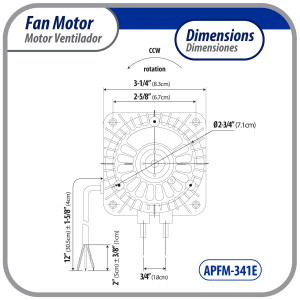 Appli Parts APFM-341E 34W refrigeration condenser and evaporator motor 115V 60Hz 1.5A 1450rpm includes base and 12in aluminum Fan Blade CCW shaft end Universal fit Appli Parts APFM-341E 34W refrigeration condenser and evaporator motor 115V 60Hz 1.5A 1450rpm includes base and 12in aluminum Fan Blade CCW shaft end Universal fit