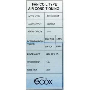Fan Coil 36.000btu R410 230v/60hz/1ph Ecox Inverter Eivfcu036cxxb (Only With Eivcu036cxxb) Fan Coil 36.000btu R410 230v/60hz/1ph Ecox Inverter Eivfcu036cxxb (Only With Eivcu036cxxb)