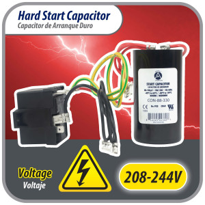 Appli Parts APHS-1 1 to 3 TON Hard Start kit 208-244 V, 1 Ph for air conditioner includes Capacitor 88-108mfd 330V and Potential Relay for Air Conditioner scroll and reciprocating compressors  Appli Parts APHS-1 1 to 3 TON Hard Start kit 208-244 V, 1 Ph for air conditioner includes Capacitor 88-108mfd 330V and Potential Relay for Air Conditioner scroll and reciprocating compressors