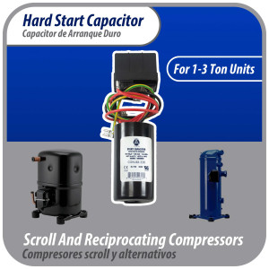 Appli Parts APHS-1 1 to 3 TON Hard Start kit 208-244 V, 1 Ph for air conditioner includes Capacitor 88-108mfd 330V and Potential Relay for Air Conditioner scroll and reciprocating compressors  Appli Parts APHS-1 1 to 3 TON Hard Start kit 208-244 V, 1 Ph for air conditioner includes Capacitor 88-108mfd 330V and Potential Relay for Air Conditioner scroll and reciprocating compressors