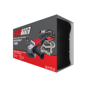 Promaker PRO-ES750KIT 4-1/2 in Angle Grinder 750 W 120 V 6.5 Amp 11000 RPM includes side handle, wrench, carbon brushes, abrasive wheels, gloves and goggles, 6.5 ft cord