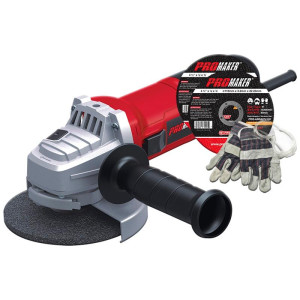 Promaker PRO-ES750KIT 4-1/2 in Angle Grinder 750 W 120 V 6.5 Amp 11000 RPM includes side handle, wrench, carbon brushes, abrasive wheels, gloves and goggles, 6.5 ft cord
