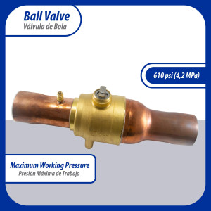 Appli Parts APBV-218 2-1/8 in Shut Off Ball Valve ODF Universal Replacement 610 psi (4.2 Mpa) max pressure -22 F to 248 F work temperature with 1/4 in SAE service port, with 12-2/3 in overall length Appli Parts APBV-218 2-1/8 in Shut Off Ball Valve ODF Universal Replacement 610 psi (4.2 Mpa) max pressure -22 F to 248 F work temperature with 1/4 in SAE service port, with 12-2/3 in overall length