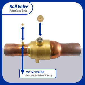 Appli Parts APBV-218 2-1/8 in Shut Off Ball Valve ODF Universal Replacement 610 psi (4.2 Mpa) max pressure -22 F to 248 F work temperature with 1/4 in SAE service port, with 12-2/3 in overall length Appli Parts APBV-218 2-1/8 in Shut Off Ball Valve ODF Universal Replacement 610 psi (4.2 Mpa) max pressure -22 F to 248 F work temperature with 1/4 in SAE service port, with 12-2/3 in overall length