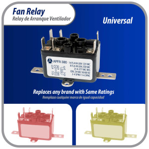 Appli Parts APFR-380 90-380, 24 VAC Coil, Heavy Duty Switching Fan Relay, SP Normally Open, SP Normally Closed, AC and heating Furnace blower relay Universal fit multi position bracket Appli Parts APFR-380 90-380, 24 VAC Coil, Heavy Duty Switching Fan Relay, SP Normally Open, SP Normally Closed, AC and heating Furnace blower relay Universal fit multi position bracket