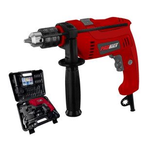 Promaker 1-2in Hammer Drill PRO-TP550KIT Includes Drill, Side Handle, Depth Rod, Key Chuck, Plastic Box, Accessories, Organizer Box, 120V 60Hz, 4.7A, 550W, 0-3000rpm, Chuck 1-2in (13mm), 4.84Lb 6.5ft