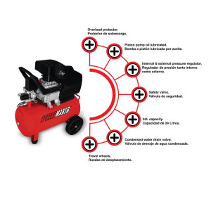 Promaker Air Compressor 2HP 120V 13A 3450rpm 1.5m cord 116Psi Max Pressure 1/4in Quick Connect PRO-CP24
 Promaker Air Compressor 2HP 120V 13A 3450rpm 1.5m cord 116Psi Max Pressure 1/4in Quick Connect PRO-CP24