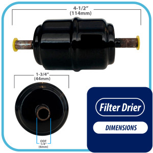 Appli Parts APFD-032S 1/4 in Liquid Line Refrigerant AC Filter Drier hvac Refrigeration 032S ODF Sweat Solder connection universal unidirectional 4-1/2 in long 1-3/4 in wide Appli Parts APFD-032S 1/4 in Liquid Line Refrigerant AC Filter Drier hvac Refrigeration 032S ODF Sweat Solder connection universal unidirectional 4-1/2 in long 1-3/4 in wide
