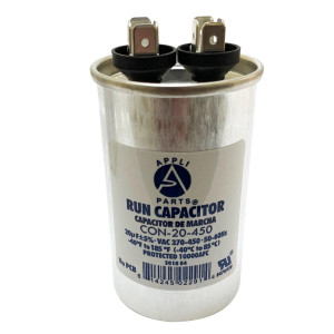 Appli Parts Run Capacitor for ac 20 Mfd uF (microfarads) 370 VAC or 450 VAC CBB65 Round Universal fit for hvac and other applications 3-3/8 in High 1-3/4 in Wide CON-20-450
 Appli Parts Run Capacitor for ac 20 Mfd uF (microfarads) 370 VAC or 450 VAC CBB65 Round Universal fit for hvac and other applications 3-3/8 in High 1-3/4 in Wide CON-20-450