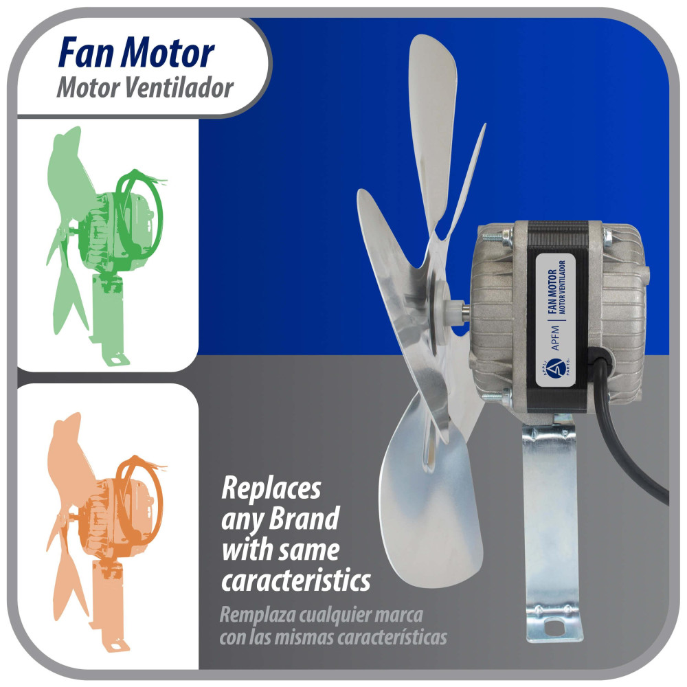 Appli Parts APFM-182E 18W Condenser and Evaporator Fan Motor 220V 60Hz 0.5A, Includes 10in Aluminum Fan Blade and Mounting Base, Universal Replacement for Commercial Refrigeration Units Appli Parts APFM-182E 18W Condenser and Evaporator Fan Motor 220V 60Hz 0.5A, Includes 10in Aluminum Fan Blade and Mounting Base, Universal Replacement for Commercial Refrigeration Units