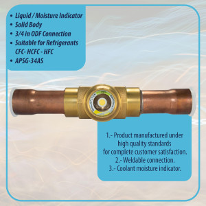 Appli Parts APSG-34AS 3/4 in Sight Glass and liquid moisture indicator Solder connections with Solid Body for HVAC/R installations suitable for CFC HCFC HFC refrigerants Appli Parts APSG-34AS 3/4 in Sight Glass and liquid moisture indicator Solder connections with Solid Body for HVAC/R installations suitable for CFC HCFC HFC refrigerants