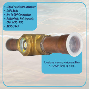 Appli Parts APSG-34AS 3/4 in Sight Glass and liquid moisture indicator Solder connections with Solid Body for HVAC/R installations suitable for CFC HCFC HFC refrigerants Appli Parts APSG-34AS 3/4 in Sight Glass and liquid moisture indicator Solder connections with Solid Body for HVAC/R installations suitable for CFC HCFC HFC refrigerants